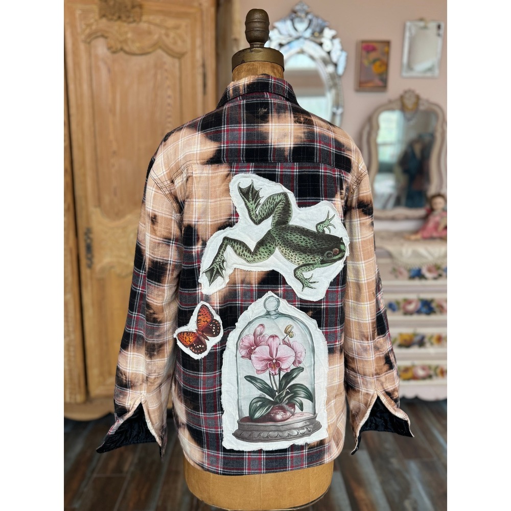 Upcycled Wrangler‎ Utility Sherpa Flannel Jacket Folk Art Size S Petite - Picture 7 of 7